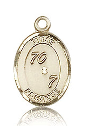 "70 x 7" First Penance 1/2" Oval Medal Solid 14kt Gold, Free Chain, # 98615