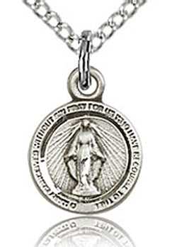 Miraculous Medal 3/8" Round Sterling Silver, Your Choice of Chain, # 98918