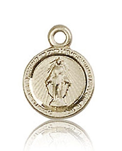 Miraculous Medal 5/16" Round Solid 14kt Gold, Free Chain, # 98920
