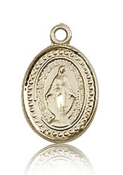 Miraculous Medal ridge-border 1/2", Solid 14kt Gold, Free Chain, # 9927