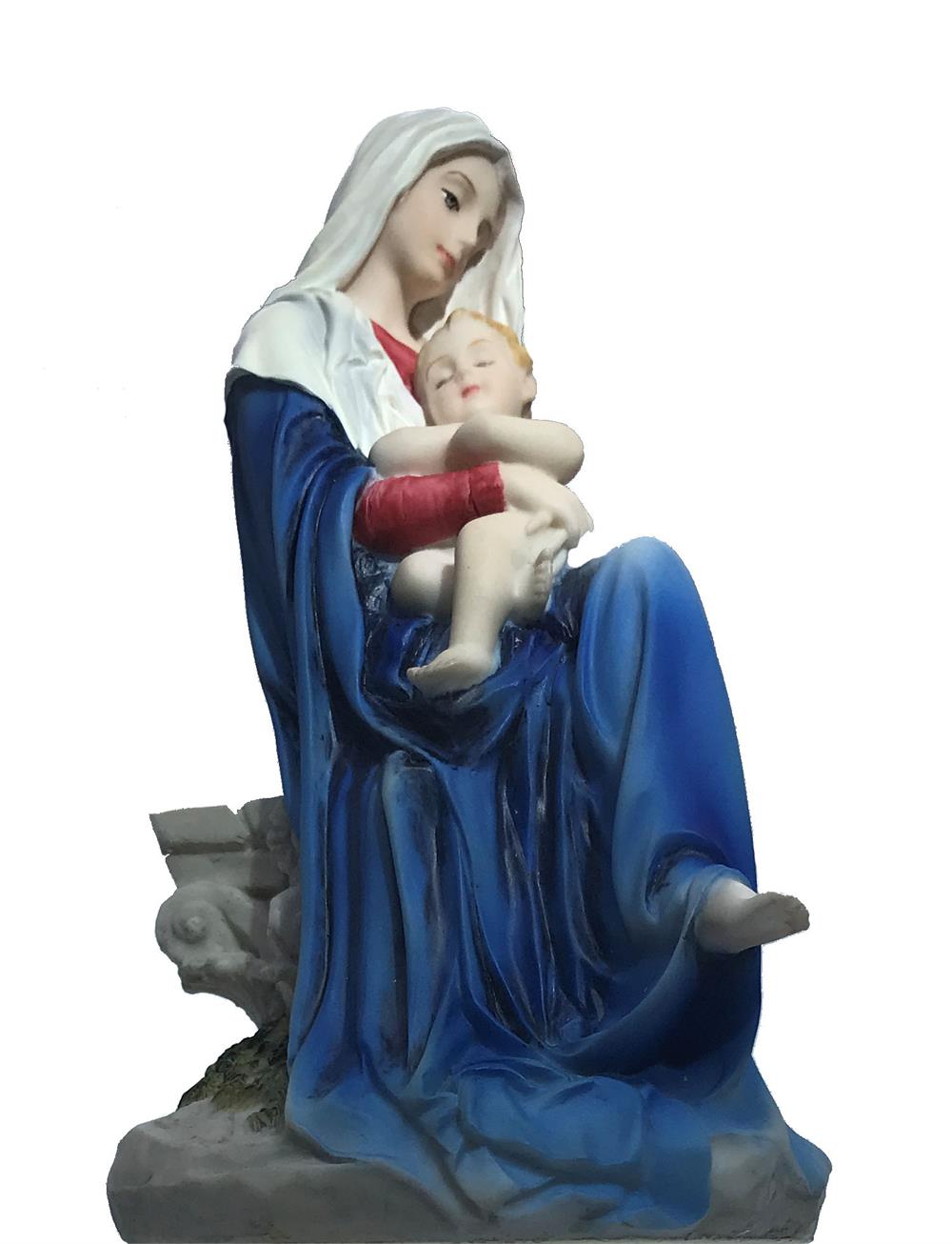 Mary & Child Hand Painted Resin Statue 6", 99358-sale