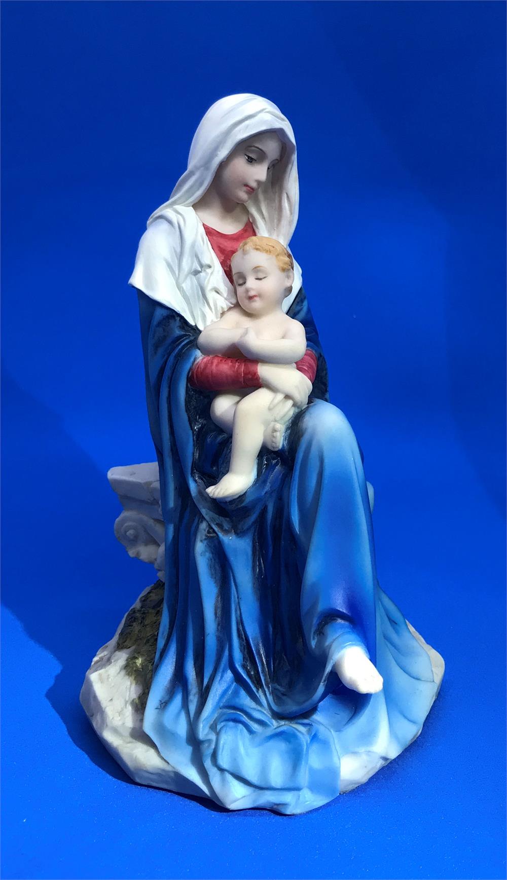 Click image for larger or smaller.||Mary & Child Hand Painted Resin Statue 6", 99358