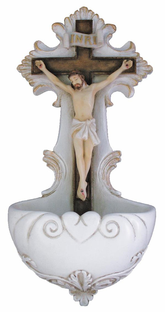 6-3/4" Hand Painted Resin Holy Water Font, # 99380