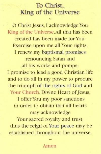 To Christ, King of the Universe, Laminated Holy Card,. # 99741