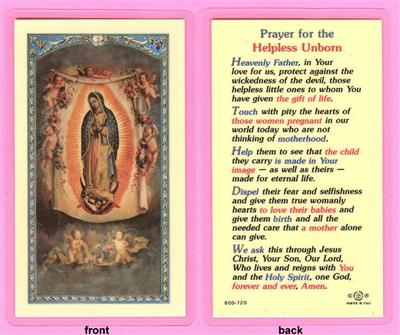 Prayer for the Helpless Unborn, Laminated Holy Card,. # 99772.|