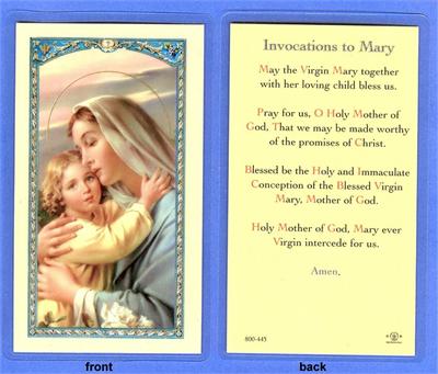 Invocations to Mary, Laminated Holy Card,. # 99776.|