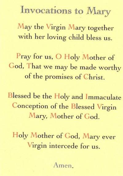 Invocations to Mary, Laminated Holy Card,. # 99776.