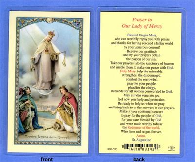 Prayer to Our Lady of Mercy, Laminated Holy Card,. # 99800.|