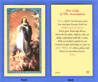 Our Lady of The Assumption, Laminated Holy Card,. # 99803.|