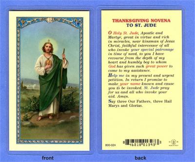 St. Jude Thanksgiving Novena Laminated Holy Card, # 99816|