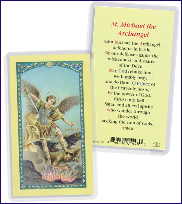 St Michael Laminated Holy Card, "St. Michael Defend Us in Battle..." # 99818