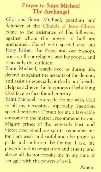 Prayer to St. Michael The Archangel, Laminated Holy Card,. # 99820