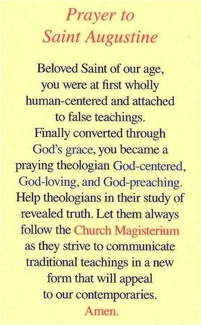 St. Augustine Laminated Holy Card, # 99845