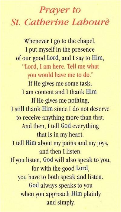 Prayer to St. Catherine Laboure Laminated Holy Card, # 99851