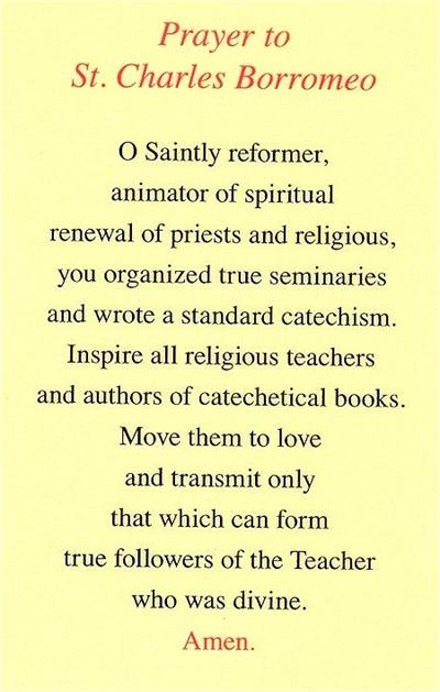 St. Charles Borromeo Laminated Holy Card, # 99853