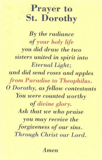 St. Dorothy Laminated Holy Card, # 99857