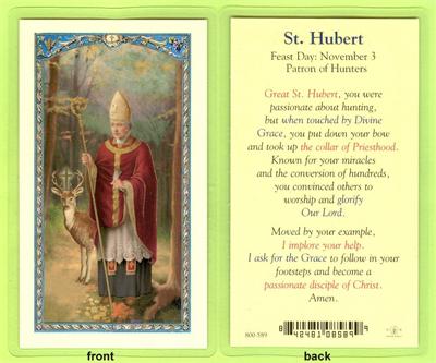 Prayer to St. Hubert, Laminated Holy Card,. # 99867.|