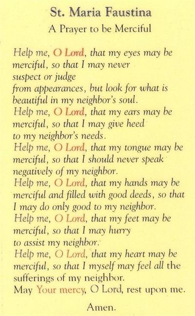 St. Maria Faustina Laminated Holy Card, # 99885