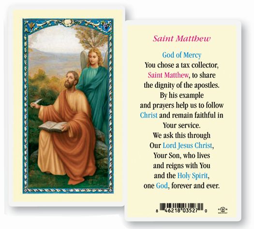 St Matthew Laminated Holy Card, # 99892