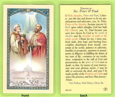 Novena to Sts. Peter & Paul, Laminated Holy Card,. # 99896.|