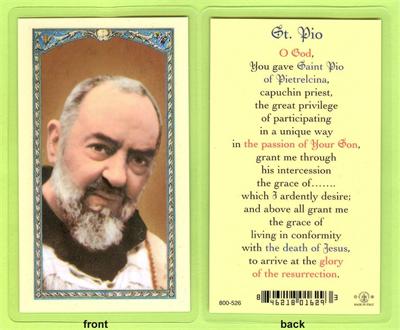 St. Padre Pio Laminated Holy Card, # 99904|