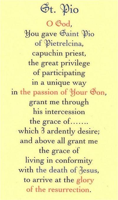 St. Padre Pio Laminated Holy Card, # 99904