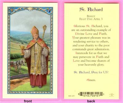 Prayer to St. Richard, Laminated Holy Card,. # 99907.|