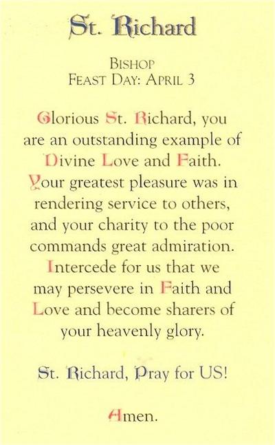 Prayer to St. Richard, Laminated Holy Card,. # 99907.