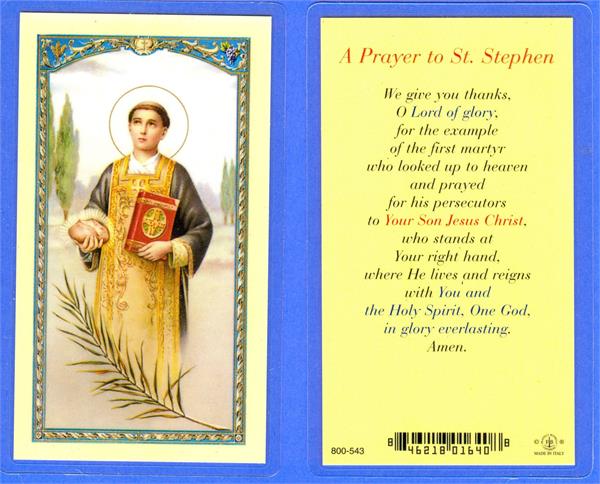 A Prayer to St Stephen Laminated Holy Card, # 99914