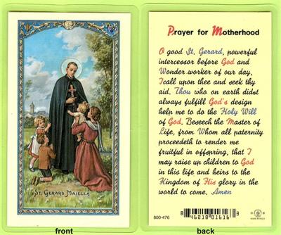 Prayer for Motherhood, Saint Gerard, Laminated Holy Card,. # 99927.|