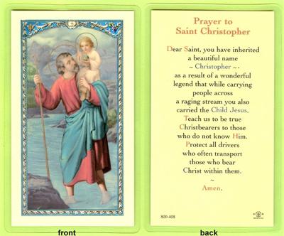 Prayer to Saint Christopher, Laminated Holy Card,. # 99932.|