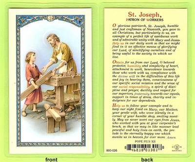 St. Joseph Patron of Workers Laminated Holy Card, # 99933|