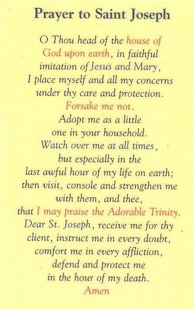 St. Joseph Laminated Holy Card, # 99942