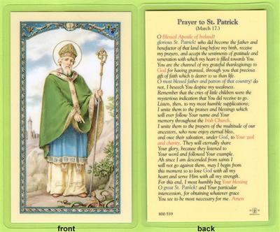 Prayer to St. Patrick Laminated Holy Card, # 99945|