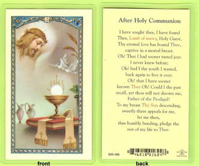 After Holy Communion Prayer, Laminated Holy Card,. # 99956|