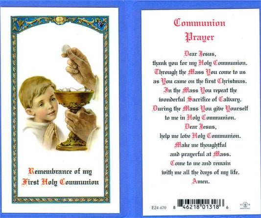 Communion Prayer For Boys Laminated Holy Card, # 99959