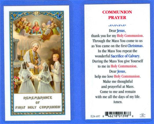 Communion Prayer Laminated Holy Card, # 99963