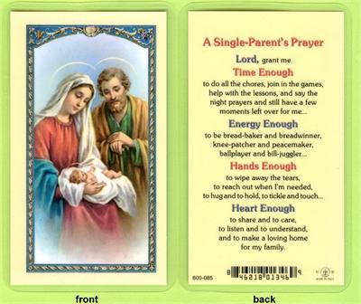 A Single - Parent's Prayer, Laminated Holy Card,. # 99995|