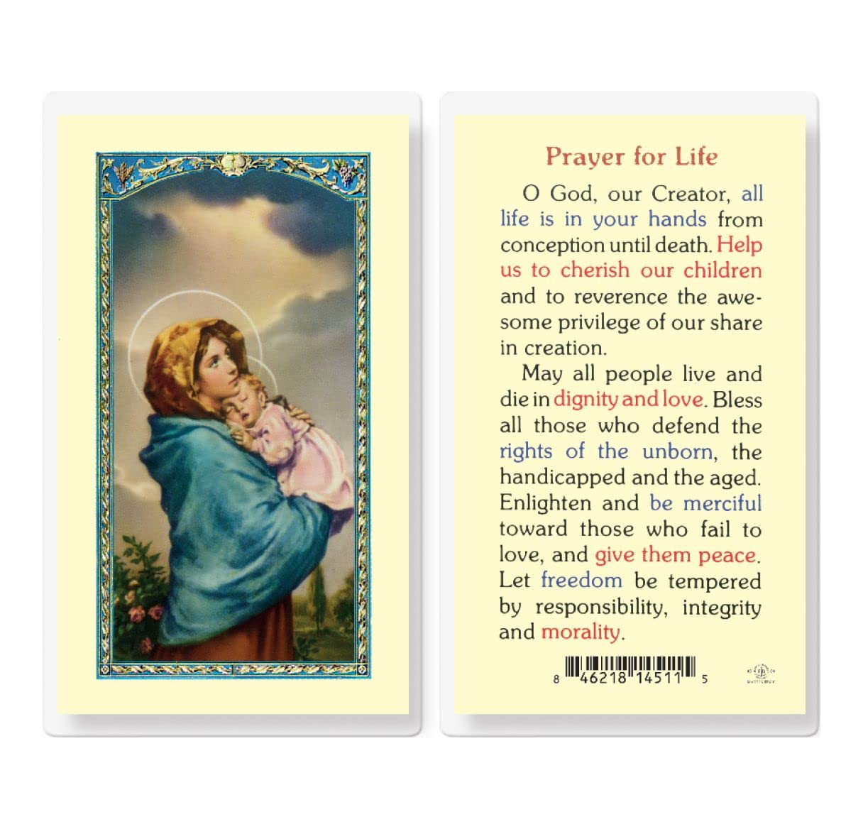 Prayer For Life Laminated Holy Card, 25-Pack, # 99970