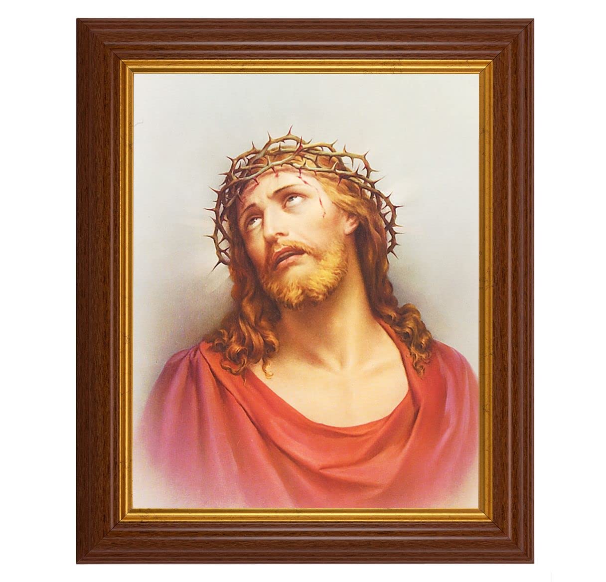 Christ in Agony, 10.5"x12.5" Walnut Finished Fluted Frame, Gold Beaded Lip, Italian Print # 26954