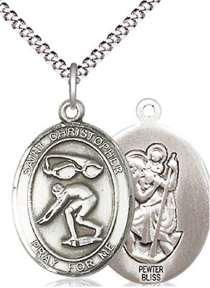 Swimming / St. Christopher Medal in Fine Pewter, 3/4", Your Choice of Chain # 17501