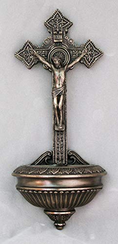 Crucifixion Holy Water Font, Cold Cast Bronze, 11", 96244