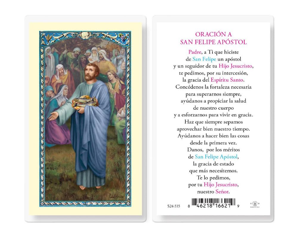 Oracion a San Felipe Apostol, Estampas Sagradas Laminadas, Paquete de 25, #2828
