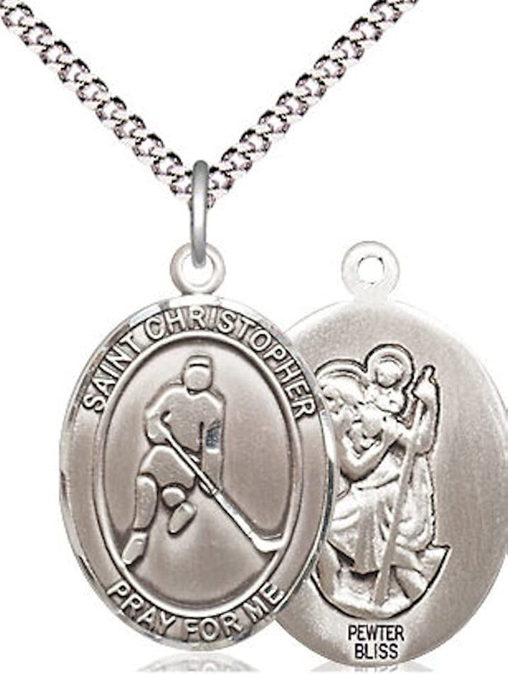 Ice Hockey / St. Christopher Medal in Fine Pewter, 3/4", Your Choice of Chain # 17384