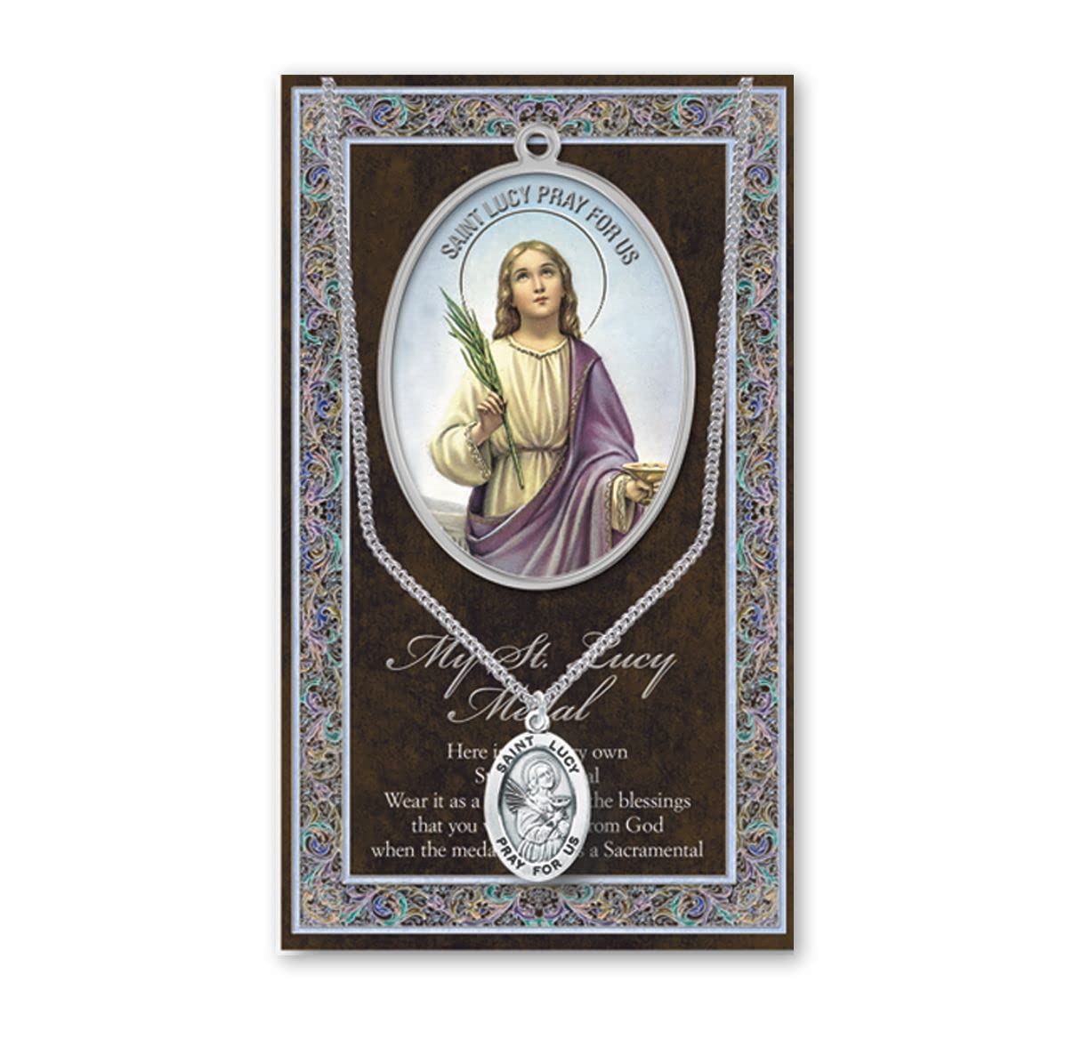 15/16" Pewter Medal with Folding Prayer Card, St. Lucy, # 93141