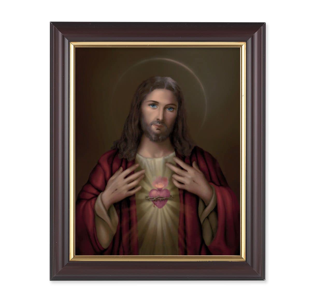 Sacred Heart of Jesus, 10"x12", Classic Fluted Walnut Finished Frame, Italian Print Under Glass # 26170
