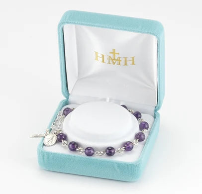 6mm Amethyst Rosary Bracelet w/ 100% Sterling Silver Components, # 29416
