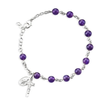6mm Amethyst Rosary Bracelet w/ 100% Sterling Silver Components, # 29416