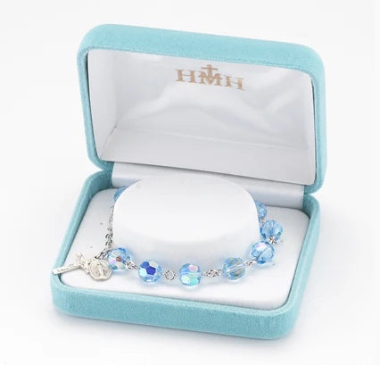 8mm Swarovski Light Sapphire Rosary Bracelet, All Sterling, 7.5", # 96744