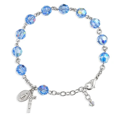 8mm Swarovski Light Sapphire Rosary Bracelet, All Sterling, 7.5", # 96744